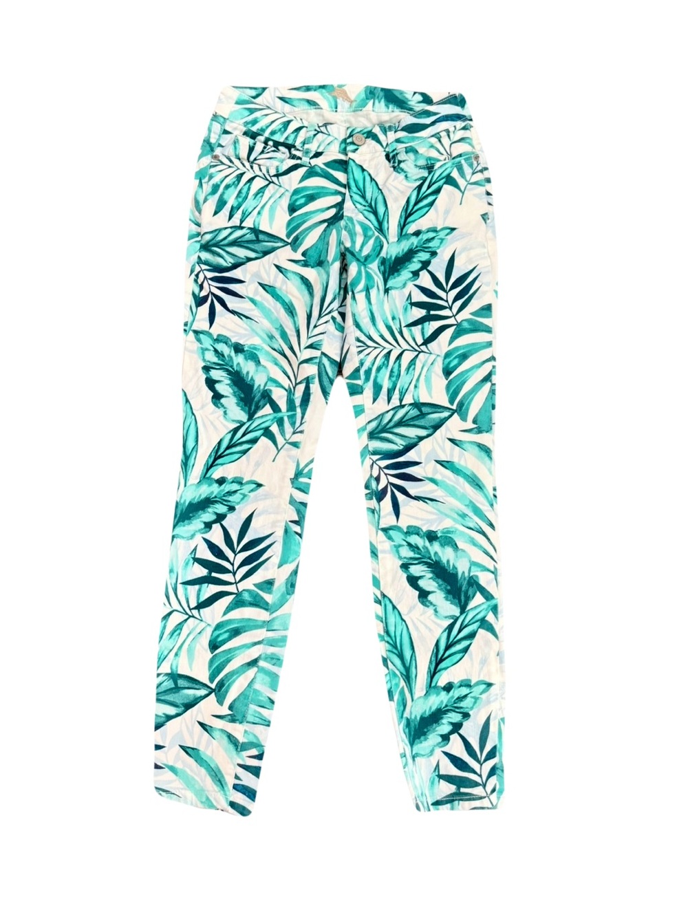 VTG TOMMY BAHAMA TEAL PALM LEAF PRINT DENIM JEANS // SIZE 26🩵